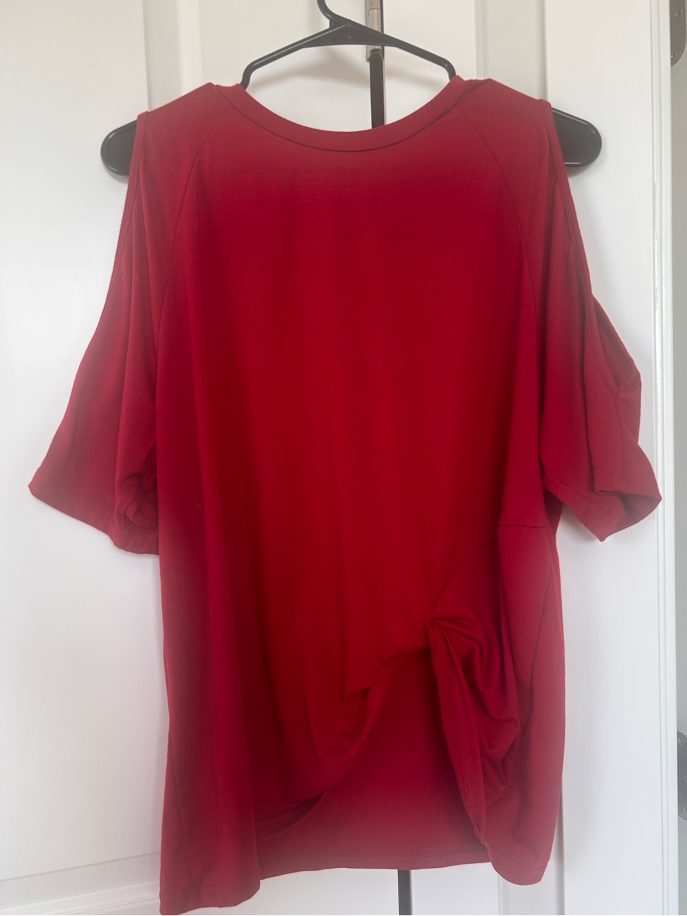 Women’s Red Open-Shoulder Tee with Knot Detail
